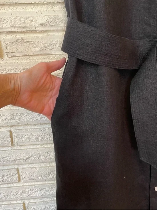 Polo Ralph Lauren Kingsley Black Linen Midi Shirtdress Sleeveless Pockets Sz 12 - Picture 5 of 14